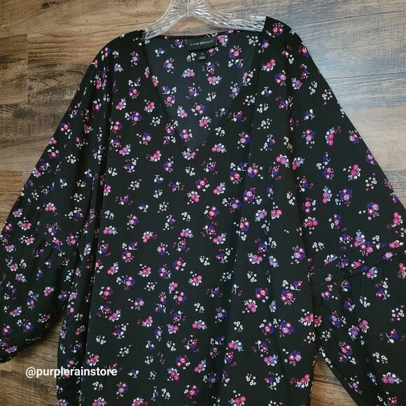 Lane Bryant Floral Tunic Top 26 Balloon Sleeve V Neck Ethereal Cottagecore - Picture 3 of 13